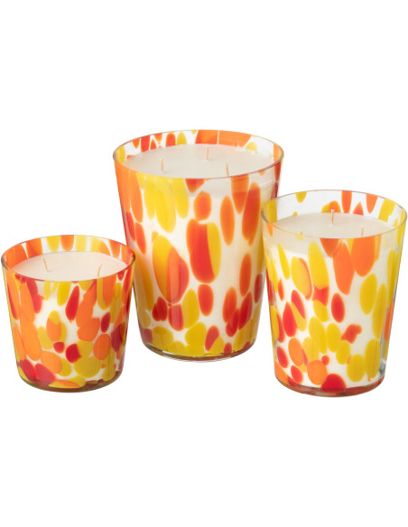 Grande Bougie extra longue durée seventies Mélange oriental Wild Protea & Rhubarb 95 H Verre Orange Jaune Moucheté Cire Noa 
