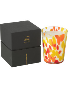 Bougie longue durée seventies Mélange oriental Wild Protea & Rhubarb 68 H Verre Orange Jaune Moucheté Cire Noa 