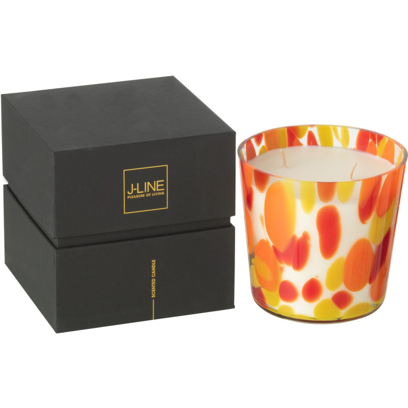 Bougie longue durée seventies Mélange oriental Wild Protea & Rhubarb 50 H Verre Orange Jaune Moucheté Cire Noa 