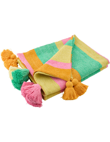 Plaid dopamine tropical 130x180 Tissu Multicolore Avec pompons Motif rayures Flamenco