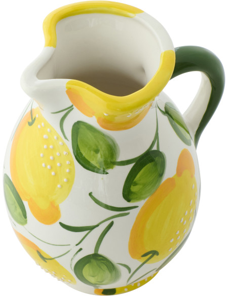Pichet style méditerranéen H 21 cm Céramique Vert Jaune Motif citrons Zest