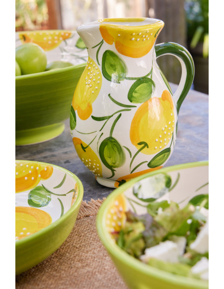Pichet style méditerranéen H 21 cm Céramique Vert Jaune Motif citrons Zest