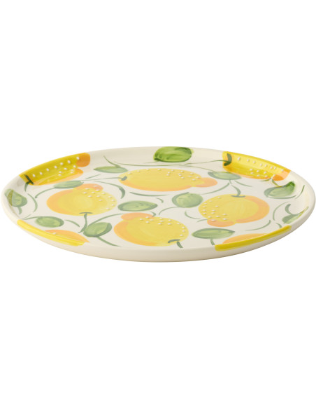 Grand Plat style méditerranéen Rond 34 cm Céramique Vert Jaune Motif citrons Zest