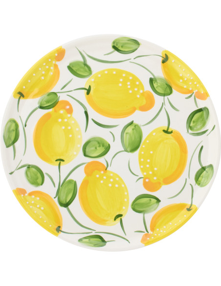 Grand Plat style méditerranéen Rond 34 cm Céramique Vert Jaune Motif citrons Zest
