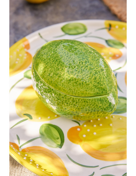Grand Plat style méditerranéen Rond 34 cm Céramique Vert Jaune Motif citrons Zest