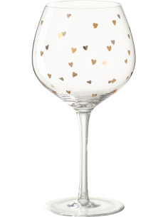 Verre à vin sur pied romantique chic 600 ml Verre Transparent Motif coeurs Doré Amorissia 