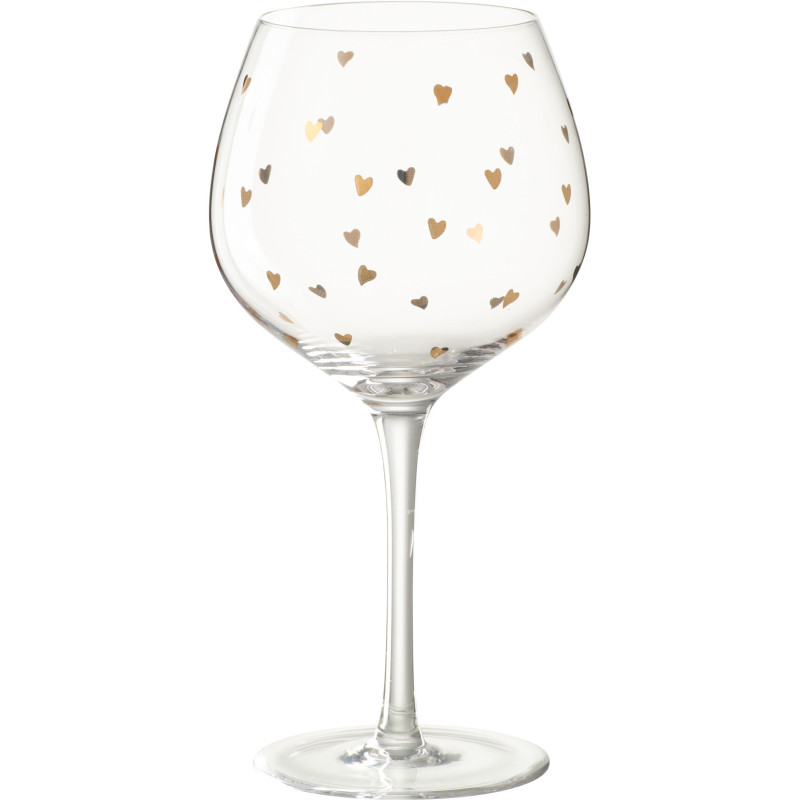Verre à vin sur pied romantique chic 600 ml Verre Transparent Motif coeurs Doré Amorissia 