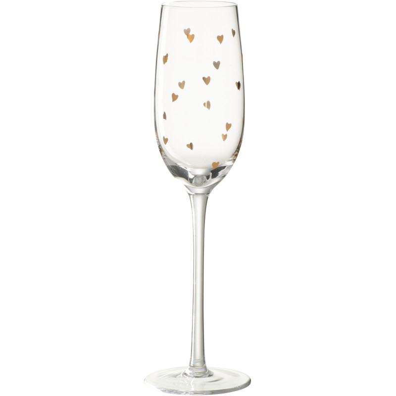 Verre à champagne romantique chic 220 ml Verre Transparent Motif coeurs Doré Amorissia 