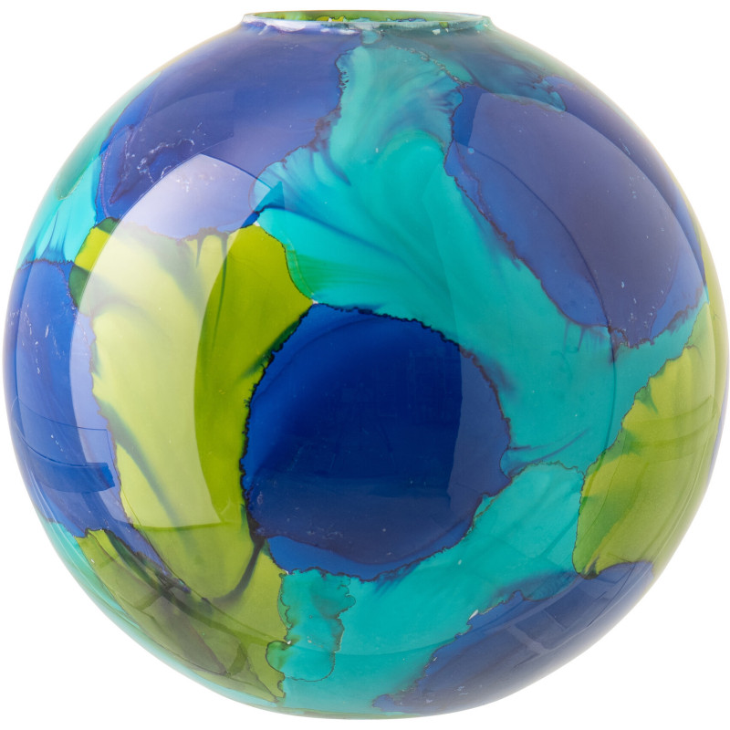Vase tropical chic Boule H 36 cm Verre Bleu Vert Zéphara 
