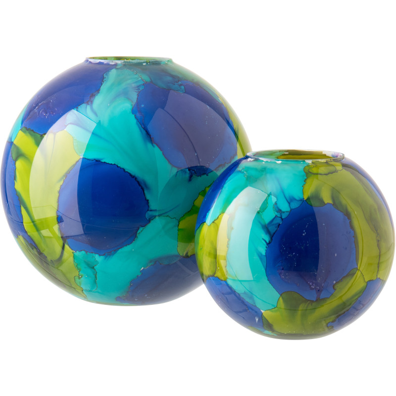 Vase tropical chic Boule H 36 cm Verre Bleu Vert Zéphara 