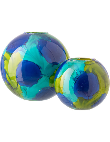 Vase tropical chic Boule H 36 cm Verre Bleu Vert Zéphara 