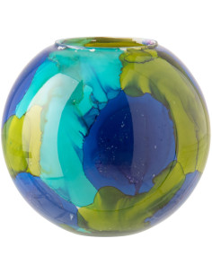 Vase tropical chic Boule H 24 cm Verre Bleu Vert Zéphara 