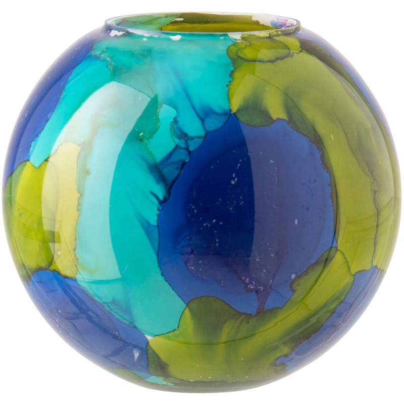 Vase tropical chic Boule H 24 cm Verre Bleu Vert Zéphara 