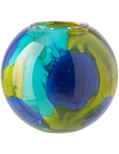 Vase tropical chic Boule H 24 cm Verre Bleu Vert Zéphara 