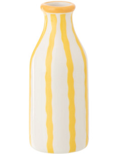Vase style méditerrannéen Bouteille H 14 cm Dolomite Blanc Jaune Motif lignes Solawa 