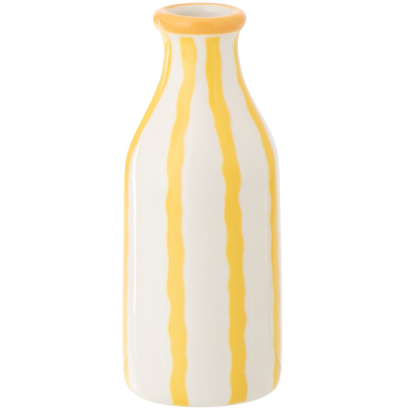 Vase style méditerrannéen Bouteille H 14 cm Dolomite Blanc Jaune Motif lignes Solawa 