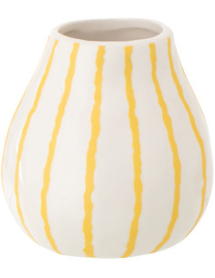 Vase style méditerrannéen Boule H 12 cm Dolomite Blanc Jaune Motif lignes Solawa 
