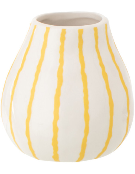 Vase style méditerrannéen Boule H 12 cm Dolomite Blanc Jaune Motif lignes Solawa 
