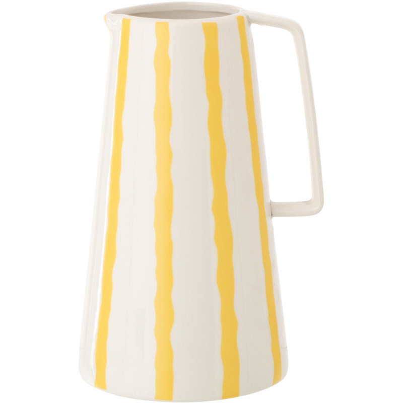 Vase style méditerrannéen avec anse Pichet H 22 cm Dolomite Blanc Jaune Motif lignes Solawa 