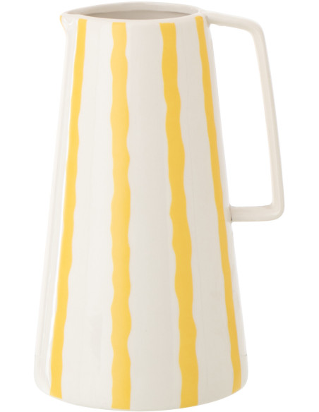 Vase style méditerrannéen avec anse Pichet H 22 cm Dolomite Blanc Jaune Motif lignes Solawa 