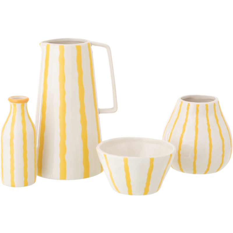 Vase style méditerrannéen avec anse Pichet H 22 cm Dolomite Blanc Jaune Motif lignes Solawa 