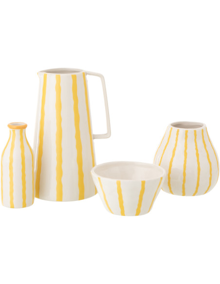 Vase style méditerrannéen avec anse Pichet H 22 cm Dolomite Blanc Jaune Motif lignes Solawa 