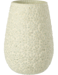 Vase style japandi organique Ovoïde H 27 cm Verre Blanc Vert clair Mosaïque Motif fleurs Nerumi 