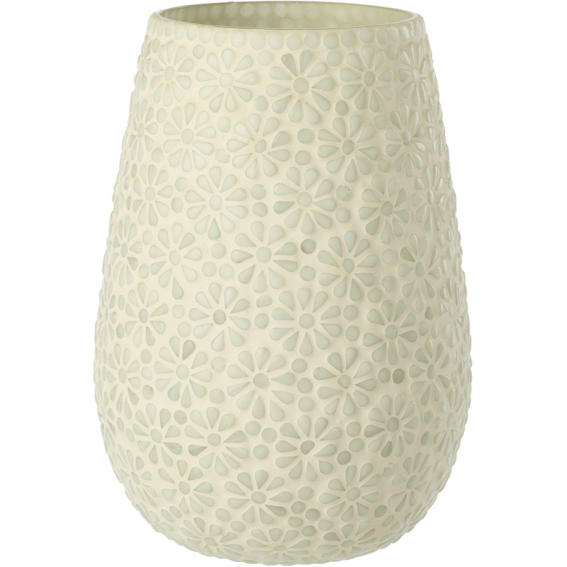 Vase style japandi organique Ovoïde H 27 cm Verre Blanc Vert clair Mosaïque Motif fleurs Nerumi 