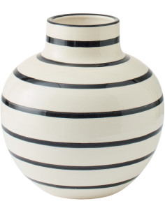 Vase style bord de mer Boule H 26 cm Céramique Blanc Noir Motif lignes Norlda 