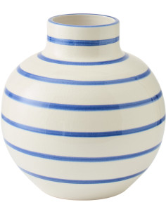 Vase style bord de mer Boule H 26 cm Céramique Blanc Bleu Motif lignes Norlda 