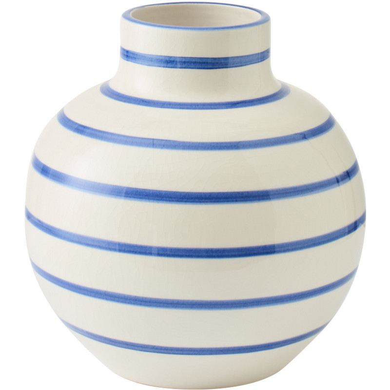 Vase style bord de mer Boule H 26 cm Céramique Blanc Bleu Motif lignes Norlda 