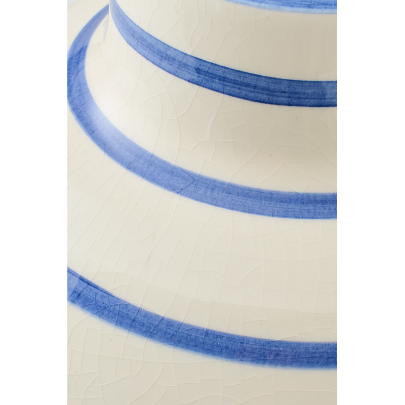 Vase style bord de mer Boule H 26 cm Céramique Blanc Bleu Motif lignes Norlda 