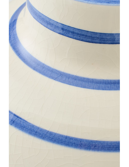 Vase style bord de mer Boule H 26 cm Céramique Blanc Bleu Motif lignes Norlda 