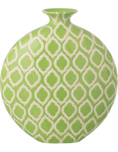 Vase Plat style art déco Rond H 33 cm Porcelaine Vert Blanc Motif graphique Cloréa 