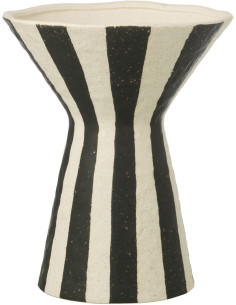 Vase organique évasé Coupe H 30 cm Grès Noir Blanc cassé Motif rayures Striorino 