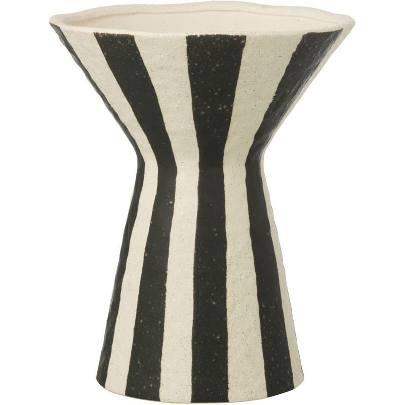 Vase organique évasé Coupe H 30 cm Grès Noir Blanc cassé Motif rayures Striorino 