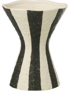 Vase organique évasé Coupe H 24 cm Grès Noir Blanc cassé Motif rayures Striorino 
