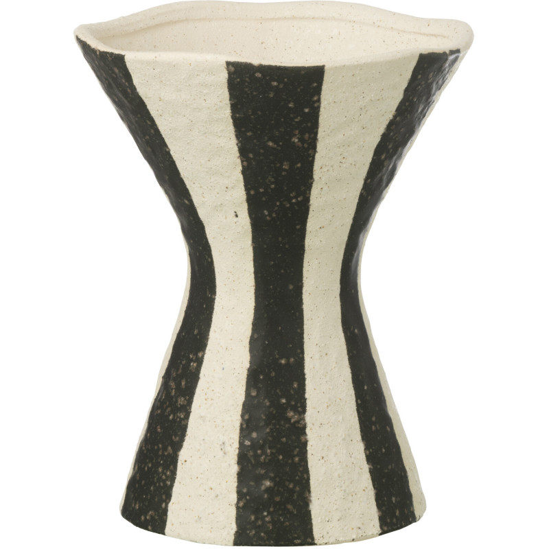 Vase organique évasé Coupe H 24 cm Grès Noir Blanc cassé Motif rayures Striorino 