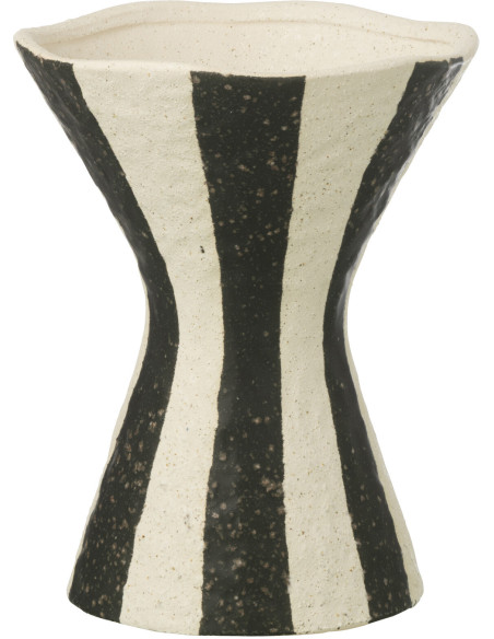 Vase organique évasé Coupe H 24 cm Grès Noir Blanc cassé Motif rayures Striorino 