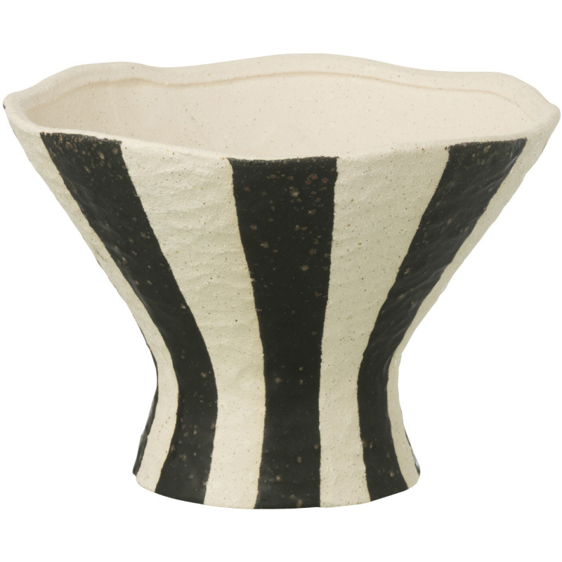 Vase organique évasé Coupe H 16 cm Grès Noir Blanc cassé Motif rayures Striorino 