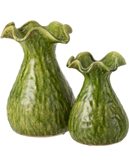 Vase irrégulier design rustique chic Balustre H 33 cm Argile Vert Ronny