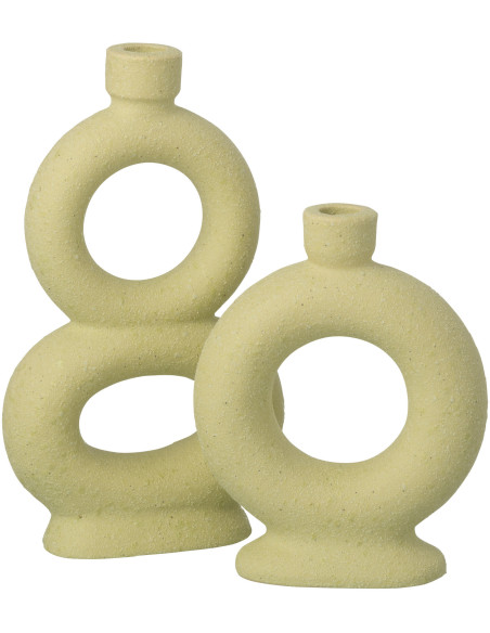 Vase design wabi-sabi 2 anneaux Soliflore H 28 cm Grès Vert menthe Nomado 