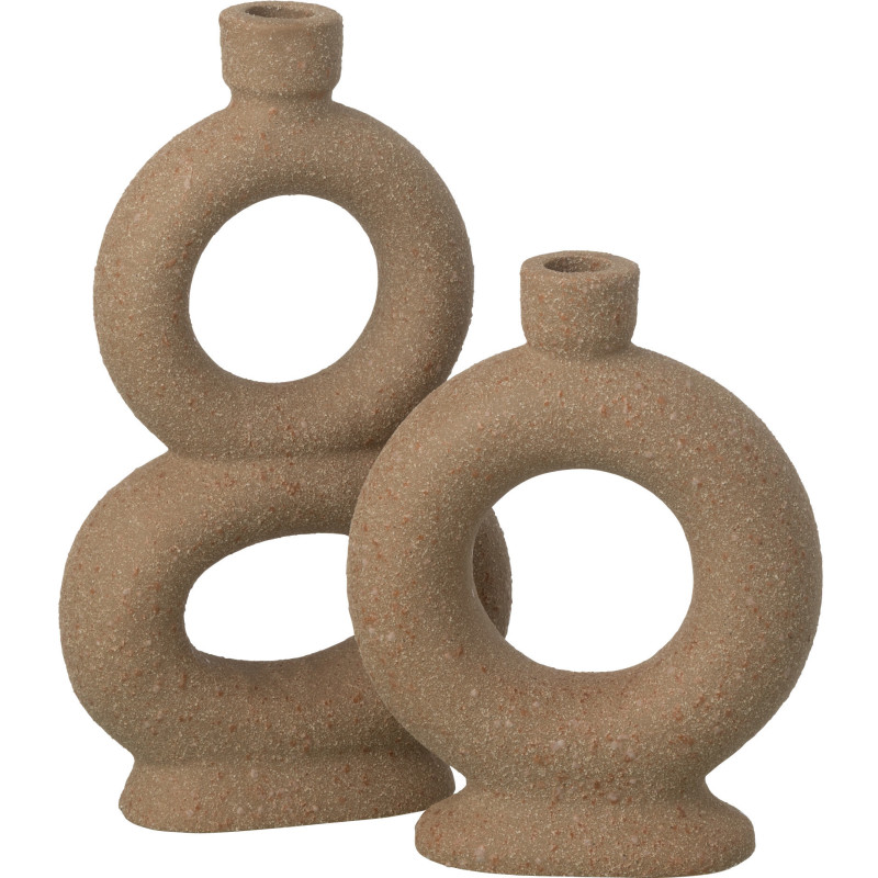 Vase design wabi-sabi 2 anneaux Soliflore H 28 cm Grès Taupe Nomado 
