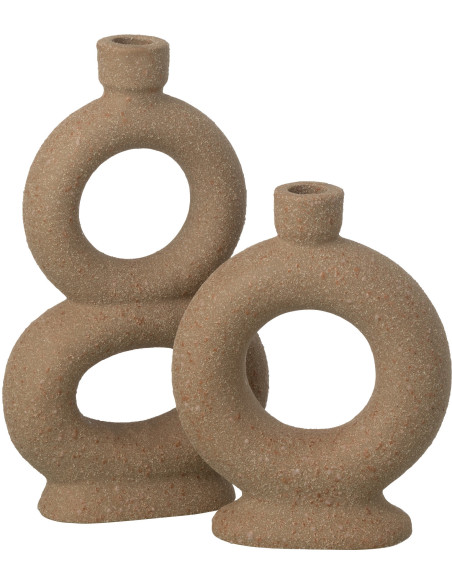 Vase design wabi-sabi 2 anneaux Soliflore H 28 cm Grès Taupe Nomado 