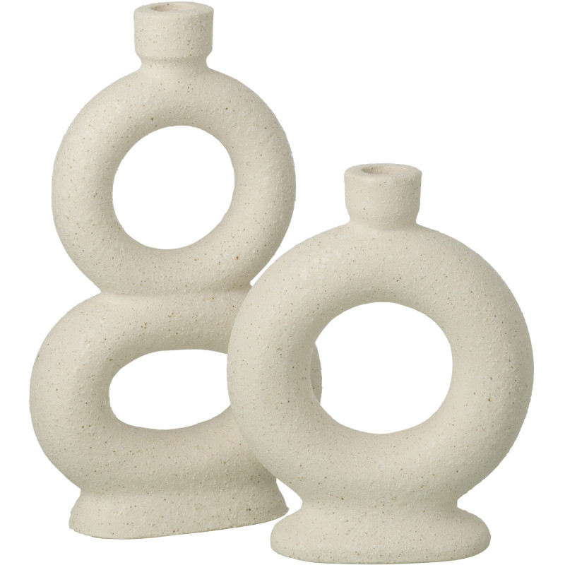 Vase design wabi-sabi 2 anneaux Soliflore H 28 cm Grès Blanc cassé Nomado 