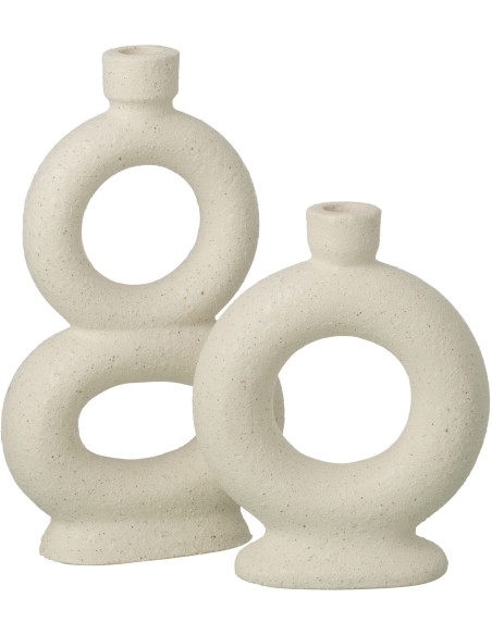 Vase design wabi-sabi 2 anneaux Soliflore H 28 cm Grès Blanc cassé Nomado 