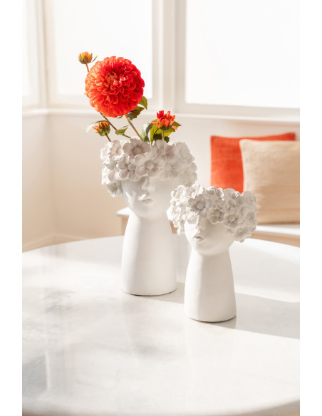 Vase design Tête de Femme H 35 cm Résine Blanc Floréma 
