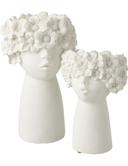 Vase design Tête de Femme H 35 cm Résine Blanc Floréma 