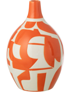 Vase design style memphis Ovale H 35 cm Porcelaine Orange Blanc Motif géométrique Atypika 