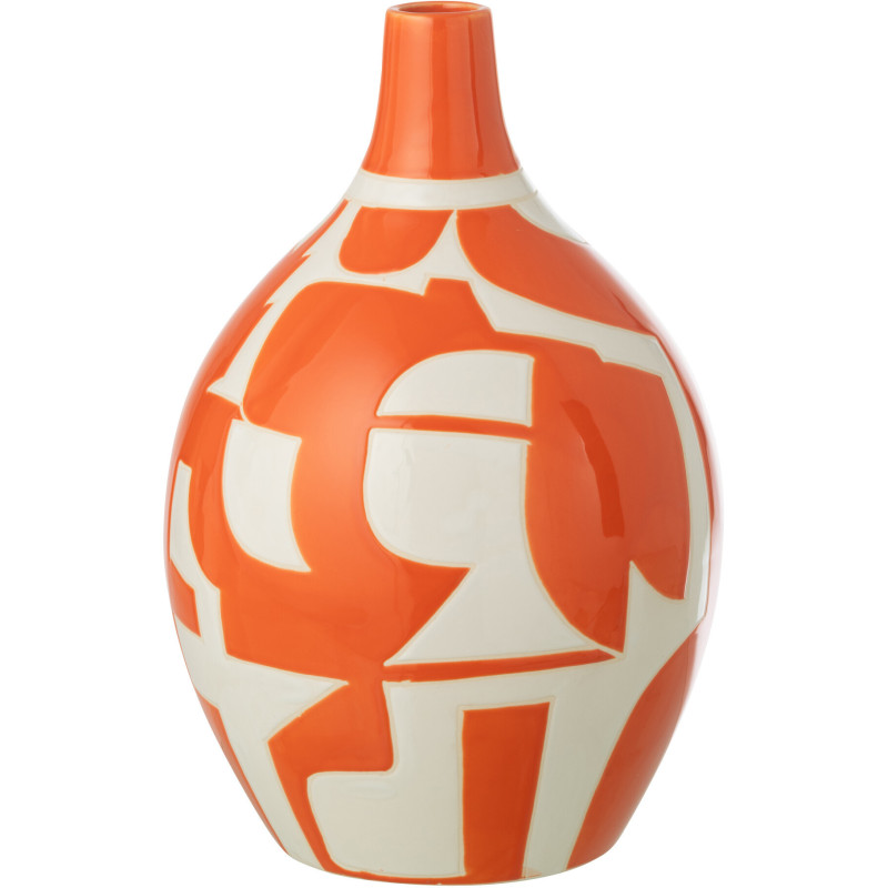 Vase design style memphis Ovale H 35 cm Porcelaine Orange Blanc Motif géométrique Atypika 